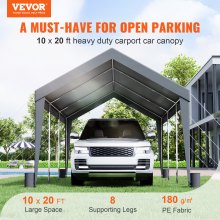 VEVOR Carport, Heavy Duty 10 x 20ft Car Canopy, Outdoor Garage Shelter with 8 Reinforced Poles and 4 Weighted Bags, UV Resistant Waterproof Instant Car Garage Tent for Party Garden Boat, Darkgray