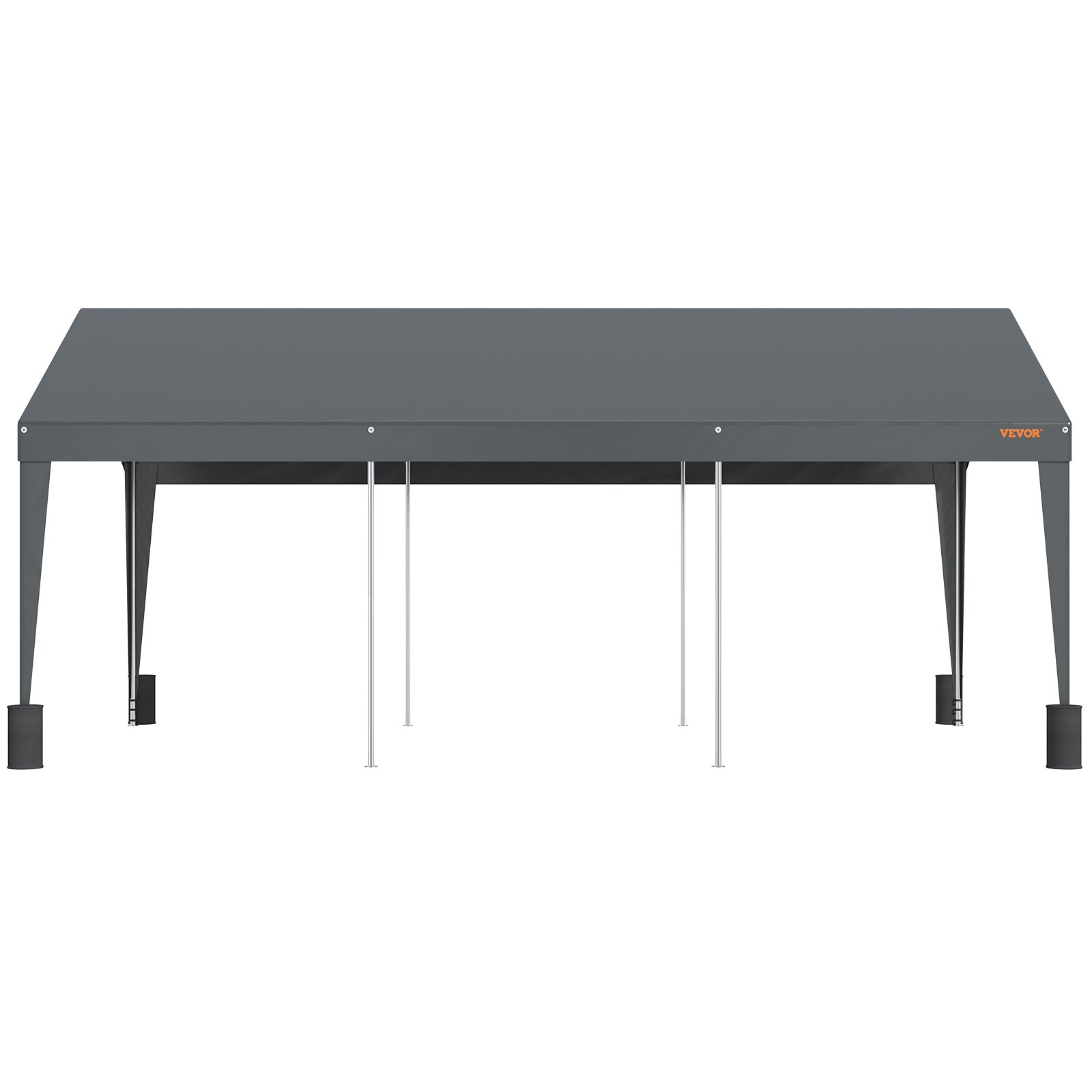 VEVOR carport with a dark canopy supported by sturdy metallic poles and triangular base reinforcements.