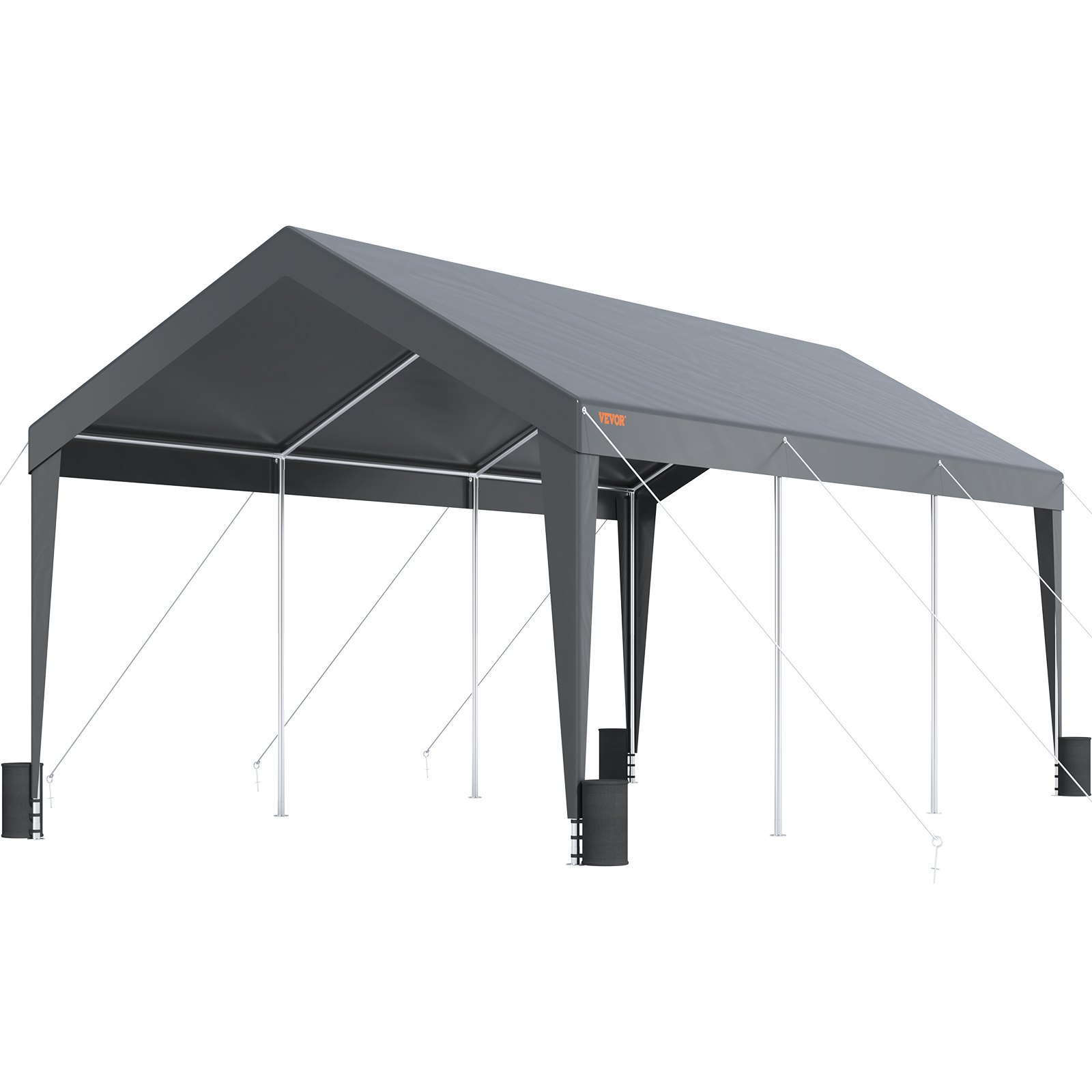 VEVOR carport with sturdy frame, gray canopy, and reinforced legs for outdoor vehicle protection.
