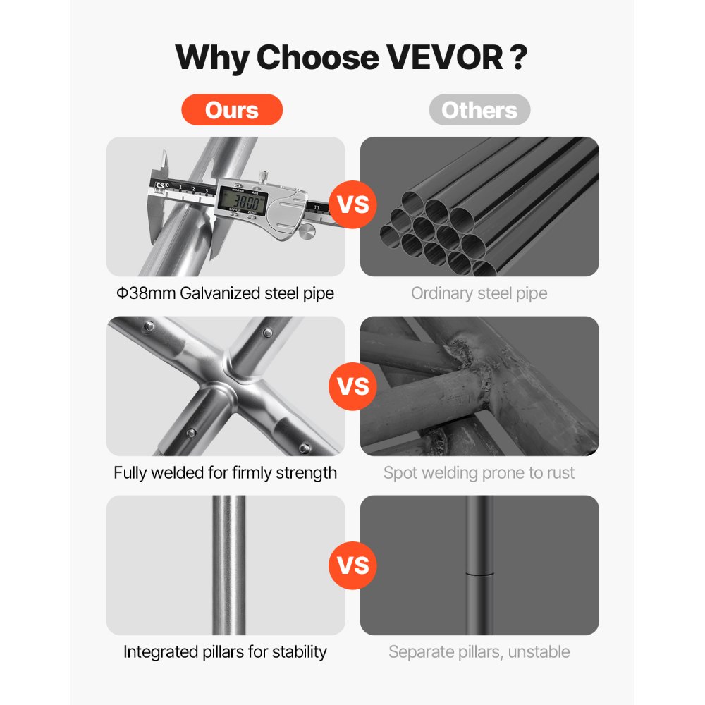 VEVOR Carport, 10 x 20 FT Outdoor Car Canopy, Potable Carport, Heavy Duty Galvanized Car Shelter, UV-Resistant & Water-Resistant, All-Season Protection, Storage Shed for Car Boat Motorcycle Grey