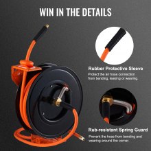 VEVOR Retractable Air Hose Reel, 3/8 IN x 50 FT Hybrid Air Hose Max 300PSI, Air Compressor Hose Reel with 5 ft Lead in, Ceiling / Wall Mount Heavy Duty Double Arm Steel Reel