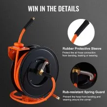 VEVOR Retractable Air Hose Reel, 3/8 IN x 50 FT Hybrid Air Hose Max 300PSI, Air Compressor Hose Reel with 5 ft Lead in, Ceiling / Wall Mount Heavy Duty Single Arm Steel Reel