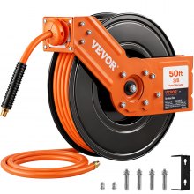 VEVOR Retractable Air Hose Reel, 3/8 IN x 50 FT Hybrid Air Hose Max 300PSI, Air Compressor Hose Reel with 5 In Lead in, Ceiling / Wall Mount Heavy Duty  Single Arm Steel Reel