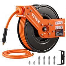 VEVOR Retractable Air Hose Reel, 3/8 IN x 50 FT Hybrid Air Hose Max 300PSI, Air Compressor Hose Reel with 5 In Lead in, Ceiling / Wall Mount Heavy Duty  Single Arm Steel Reel