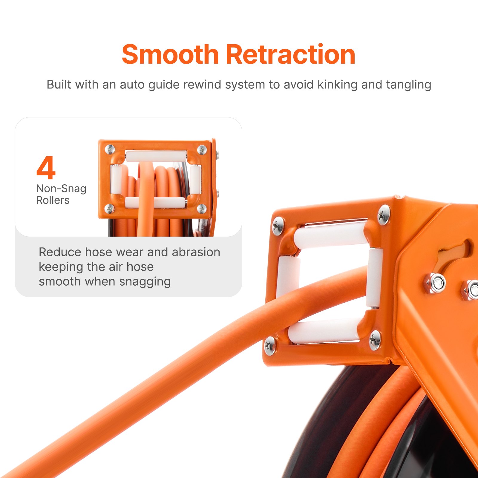 VEVOR Retractable Air Hose Reel, 3/8IN x 100FT Rubber Air Hose Max 300PSI, Air Compressor Hose Reel Auto-Rewind with 5FT Lead in, Ceiling/Wall Mount Heavy Duty Single Arm Steel Reel, 1/4" NPT Fitting