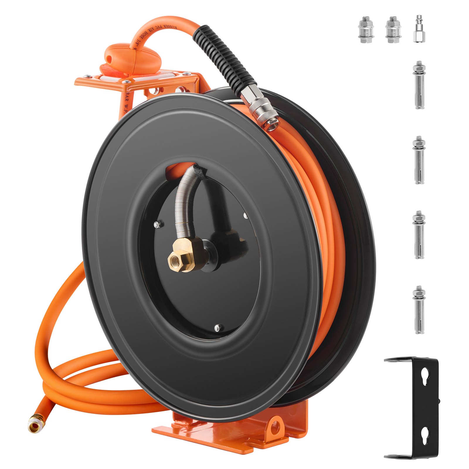 VEVOR Retractable Air Hose Reel, 3/8IN x 50FT Hybrid Air Hose Max 300PSI, Air Compressor Hose Reel Auto-Rewind with 5FT Lead in, Ceiling/Wall Mount Heavy Duty Single Arm Reel & 180° Swivel Bracket