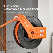 VEVOR Retractable Air Hose Reel 1/2 IN x 50 FT Hybrid Air Hose Reel Max 300 PSI