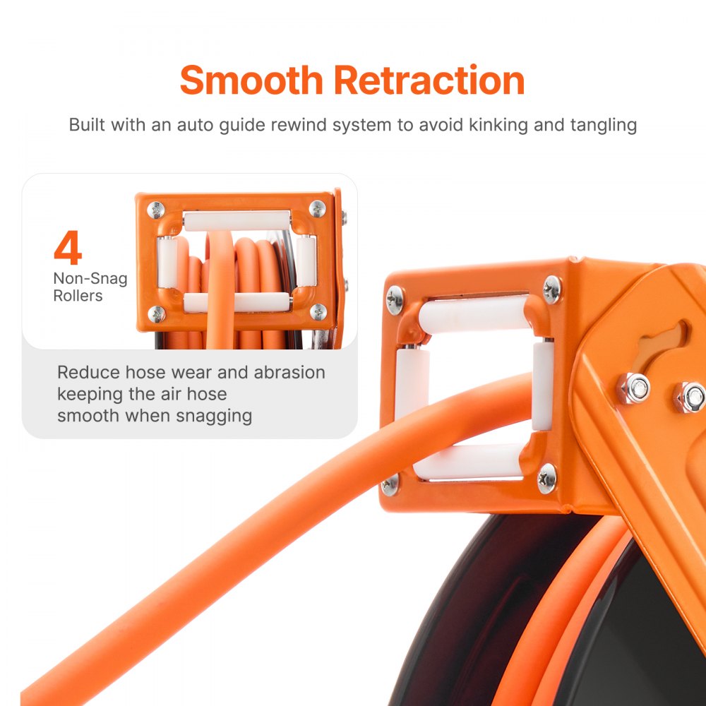 VEVOR Retractable Air Hose Reel, 3/8 IN x 65 FT Hybrid Air Hose Max 300PSI, Air Compressor Hose Reel Auto-Rewind with 5FT Lead in, Ceiling/Wall Mount Heavy Duty Single Arm Reel for Workshop Garage
