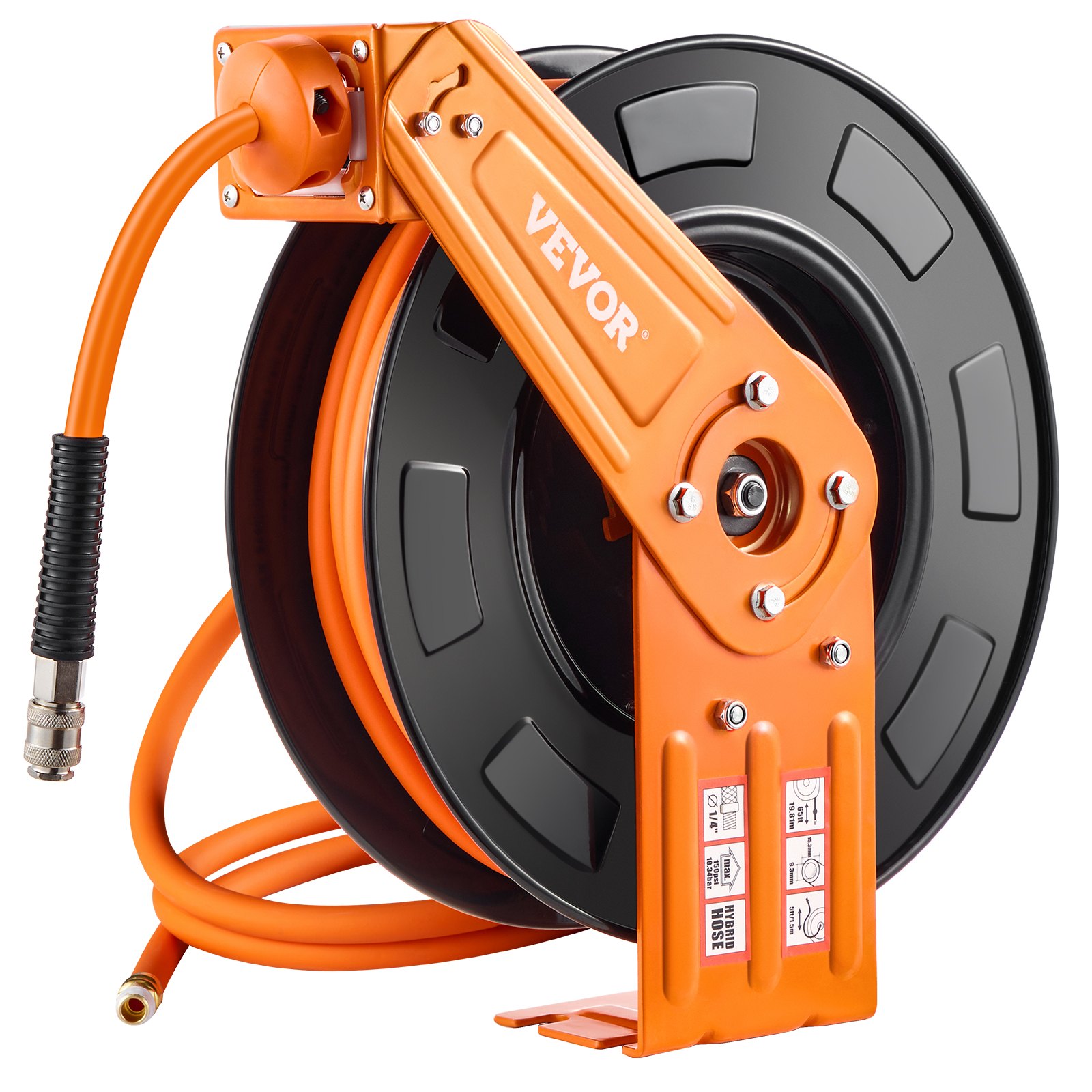 VEVOR Retractable Air Hose Reel, 3/8 IN x 65 FT Hybrid Air Hose Max 300PSI, Air Compressor Hose Reel Auto-Rewind with 5FT Lead in, Ceiling/Wall Mount Heavy Duty Single Arm Reel for Workshop Garage