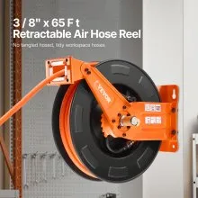 VEVOR Retractable Air Hose Reel 3/8IN x 65FT Hybrid Air Hose with Double Arms