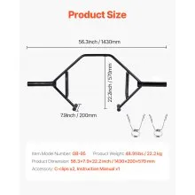 Trap Bar Hex Bar Squat Shrug Barbell Weightlifting Open-Ended Frame 2 inch