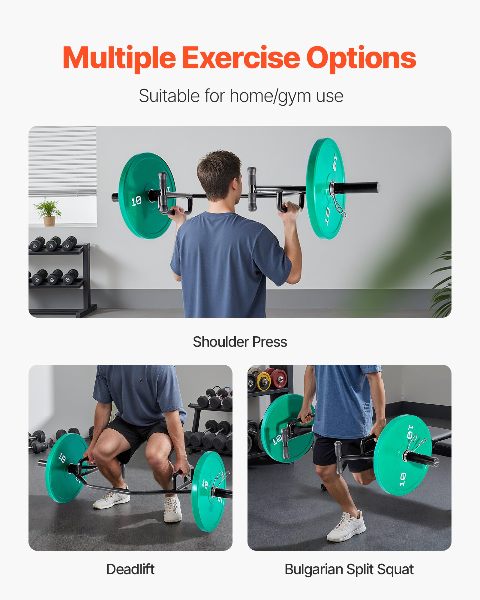 VEVOR Trap Bar Hex Bar, Open-Ended Frame Hex Barbell, 50mm 360 kg Capacity Shrug Bars with Knurled Grips, Weightlifting and Strength Training Equipment, Home Gym for Squats Deadlifts Shoulder Press