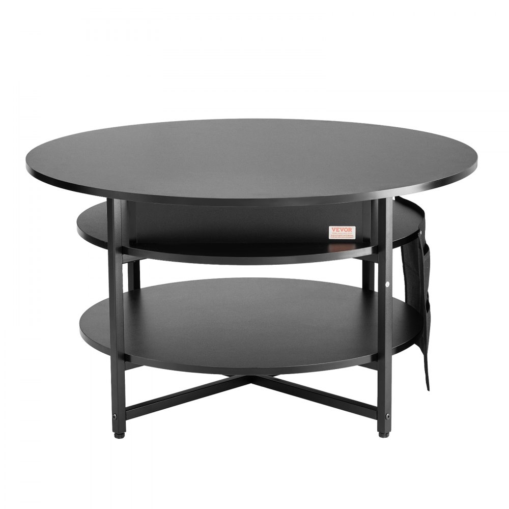 VEVOR Lift Top Coffee Table, 35.3 in Round Coffee Table with Extra Storage Pockets, Pop Up Coffee Table for Living Room, Black