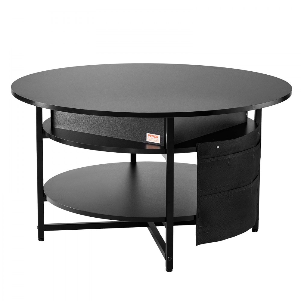 VEVOR Lift Top Coffee Table, 35.3 in Round Coffee Table with Extra Storage Pockets, Pop Up Coffee Table for Living Room, Black