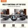 VEVOR Lift Top Coffee Table, 35.3 in Round Coffee Table with Extra Storage Pockets, Pop Up Coffee Table for Living Room, Black