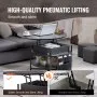 VEVOR Lift Top Coffee Table, 35.3 in Round Coffee Table with Extra Storage Pockets, Pop Up Coffee Table for Living Room, Black