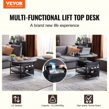 VEVOR Lift Top Coffee Table 35.3" Round Coffee Table for Living Room Black