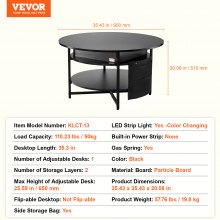 VEVOR Lift Top Coffee Table 35.3" Round Coffee Table for Living Room Black