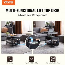 VEVOR Lift Top Coffee Table 35.3" Round Coffee Table with Storage Drawers, Hidden Compartments and Open Shelf for Living Room, Home, Office, Black