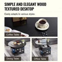 VEVOR Lift Top Coffee Table 35.3" Round Coffee Table with Storage Drawers, Hidden Compartments and Open Shelf for Living Room, Home, Office, Black