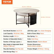 VEVOR Lift Top Coffee Table 35.3" Round Coffee Table for Living Room White