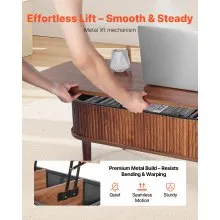 VEVOR 1000 mm Lift Top Coffee Table Fluted Oval Table Hidden Compartment Walnut