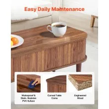 VEVOR 1000 mm Lift Top Coffee Table Fluted Oval Table Hidden Compartment Walnut