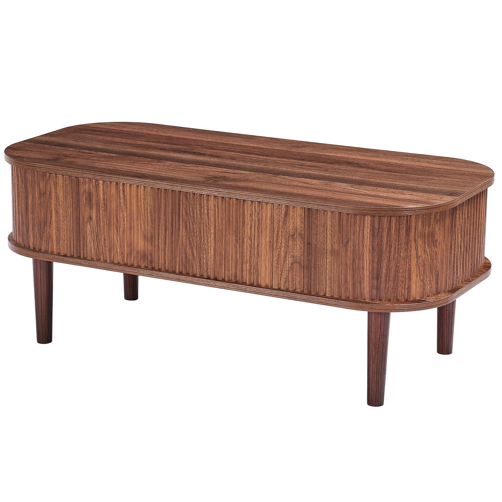 VEVOR 1000 mm Lift Top Coffee Table, Fluted Oval Coffee Table with 3 Hidden Compartment, Mid Century Wooden Oval Center Desk with Storage, Lift Up Tabletop for Home & Office, Easy Assembly, Walnut