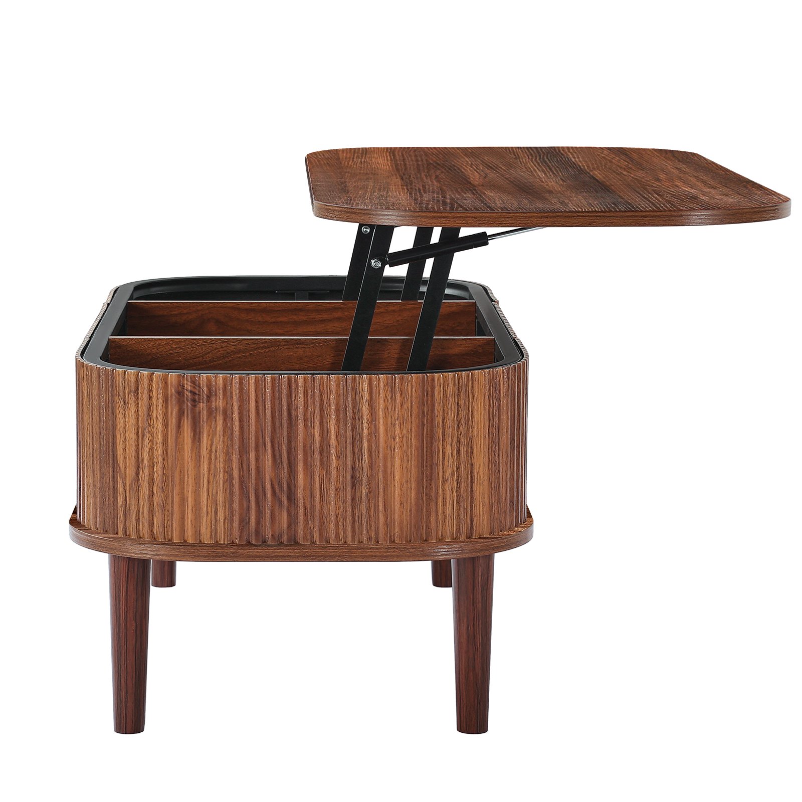 VEVOR 1000 mm Lift Top Coffee Table, Fluted Oval Coffee Table with 3 Hidden Compartment, Mid Century Wooden Oval Center Desk with Storage, Lift Up Tabletop for Home & Office, Easy Assembly, Walnut