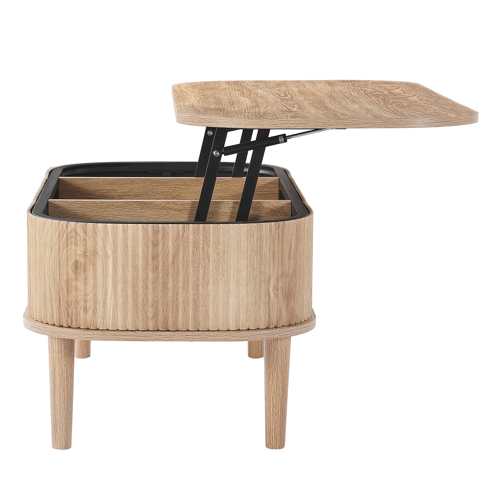 VEVOR 1000 mm Lift Top Coffee Table, Fluted Oval Coffee Table with 3 Hidden Compartment, Mid Century Wooden Oval Center Desk with Storage, Lift Up Tabletop for Home & Office, Easy Assembly, Burlywood