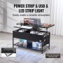 VEVOR Lift Up Coffee Table, 39.4 in Rectangle Coffee Table with Storage Drawers, Coffee Table with Charging Station & USB & LED Light, Hidden Compartments and Open Shelf for Living Room, Home, Office, Black