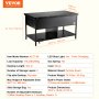 VEVOR Lift Top Coffee Table, 39.4 in Rectangle Coffee Table with Extra Storage Pockets, Flipable Coffee Table with Power Strip & USB & Ambient Lighting for Living Room, Black