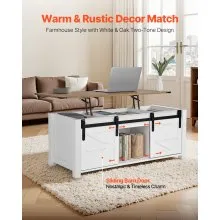 VEVOR 47.2in Farmhouse Lift Top Coffee Table with Barn Door & Hidden Compartment