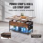 VEVOR Lift Top Sofabord 39,4" rektangel Sofabord med Lys & USB Brun