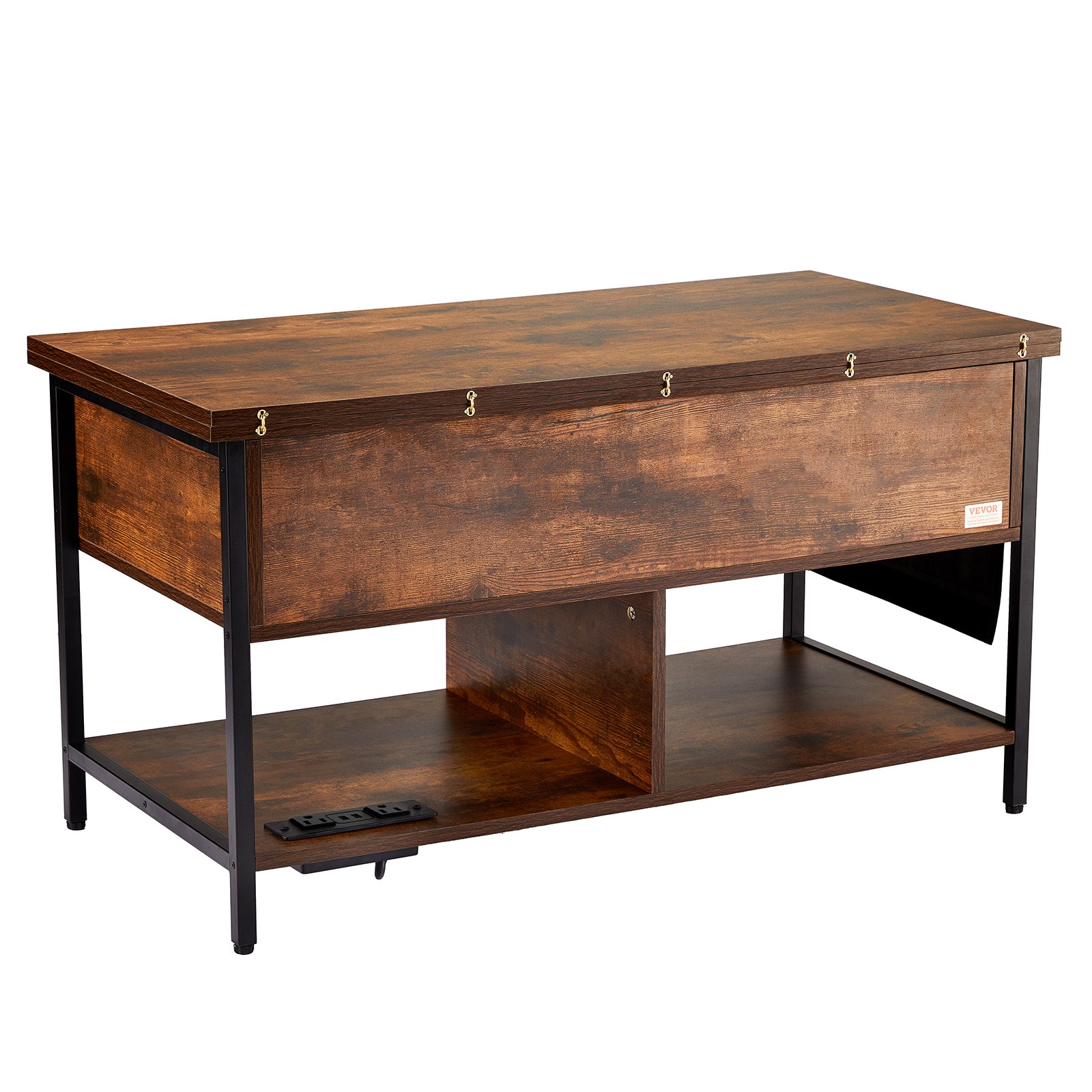 VEVOR Lift Top Coffee Table 39.4" Rectangle Coffee Table with Light & USB Brown