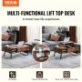 VEVOR Lift Top Coffee Table, 39.4 in Rectangle Coffee Table with Extra Storage Pockets, Pop Up Coffee Table for Living Room, Brown