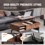 VEVOR Lift Top Coffee Table, 39.4 in Rectangle Coffee Table with Extra Storage Pockets, Pop Up Coffee Table for Living Room, Brown