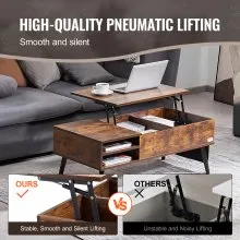 VEVOR Lift Up Coffee Table, 39.4 in Rectangle Coffee Table with Storage Drawers, Hidden Compartments and Open Shelf for Living Room, Home, Office, Brown