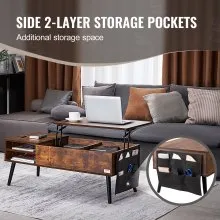 VEVOR Lift Up Coffee Table, 39.4 in Rectangle Coffee Table with Storage Drawers, Hidden Compartments and Open Shelf for Living Room, Home, Office, Brown