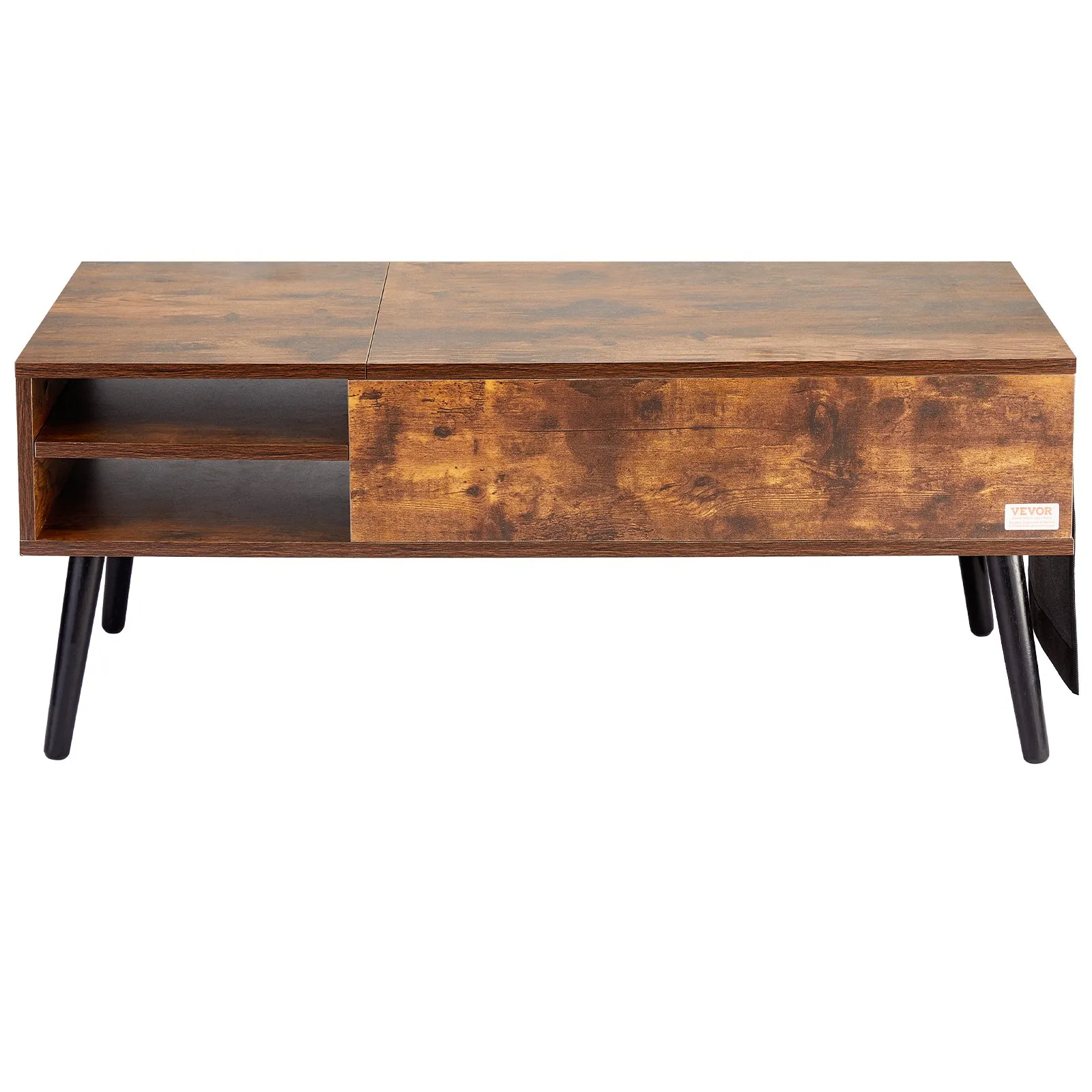 VEVOR Lift Top Coffee Table, 39.4 in Rectangle Coffee Table with Extra Storage Pockets, Pop Up Coffee Table for Living Room, Brown