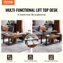 multi-functional VEVOR lift top coffee table in a living room with storage space and brown pillows.