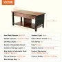 VEVOR Lift Top Coffee Table, 41.7 in Rectangle Coffee Table with Extra Storage Pockets, Pop Up Coffee Table for Living Room, Brown