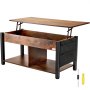VEVOR Lift Top Coffee Table, 41.7 in Rectangle Coffee Table with Extra Storage Pockets, Pop Up Coffee Table for Living Room, Brown