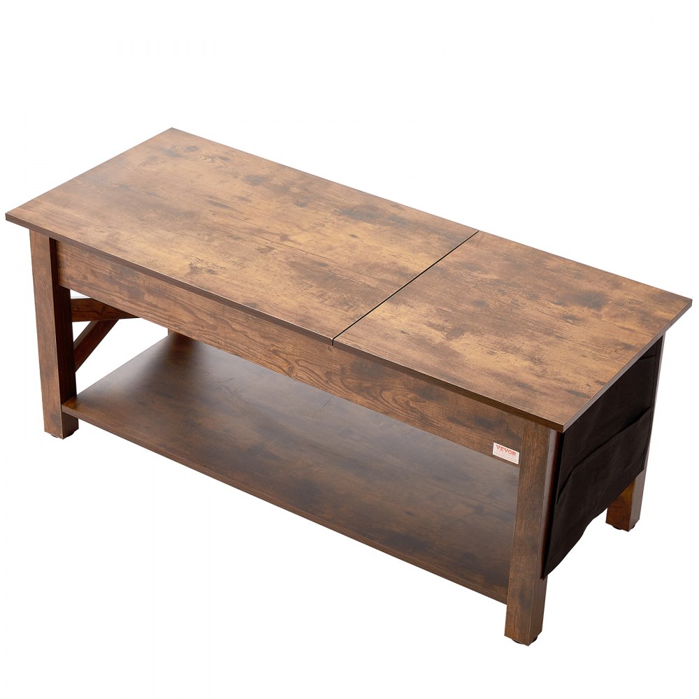 VEVOR Lift Top Coffee Table, 47.5 in Rectangle Coffee Table with Extra Storage Pockets, Pop Up Coffee Table for Living Room, Brown