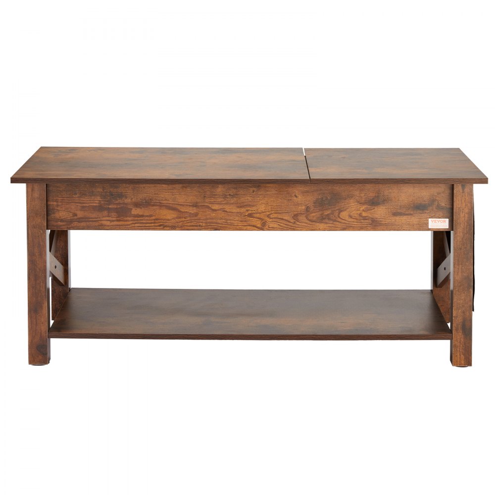 VEVOR Lift Top Coffee Table, 47.5 in Rectangle Coffee Table with Extra Storage Pockets, Pop Up Coffee Table for Living Room, Brown