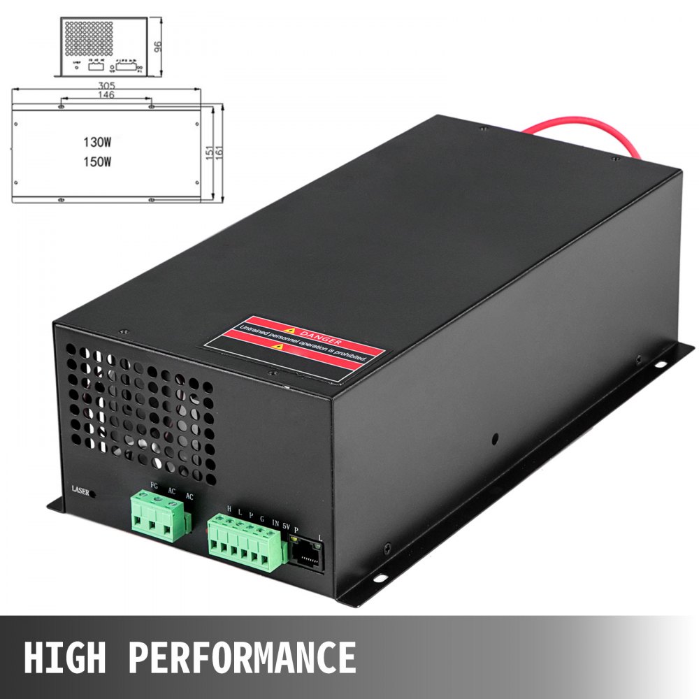 VEVOR Laser Power Supply 150W Co2 Laser Engraver Power Supply Black Laser Tube Power Supply 110V for Laser Cutter Engraving Machine(150W)