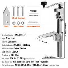 VEVOR Manual Can Opener, Commercial Table Opener for Large Cans, Heavy Duty Can Opener with Base, Adjustable Height Industrial Jar Opener For Cans Up to 11.8" Tall, for Restaurant Hotel Home Bar
