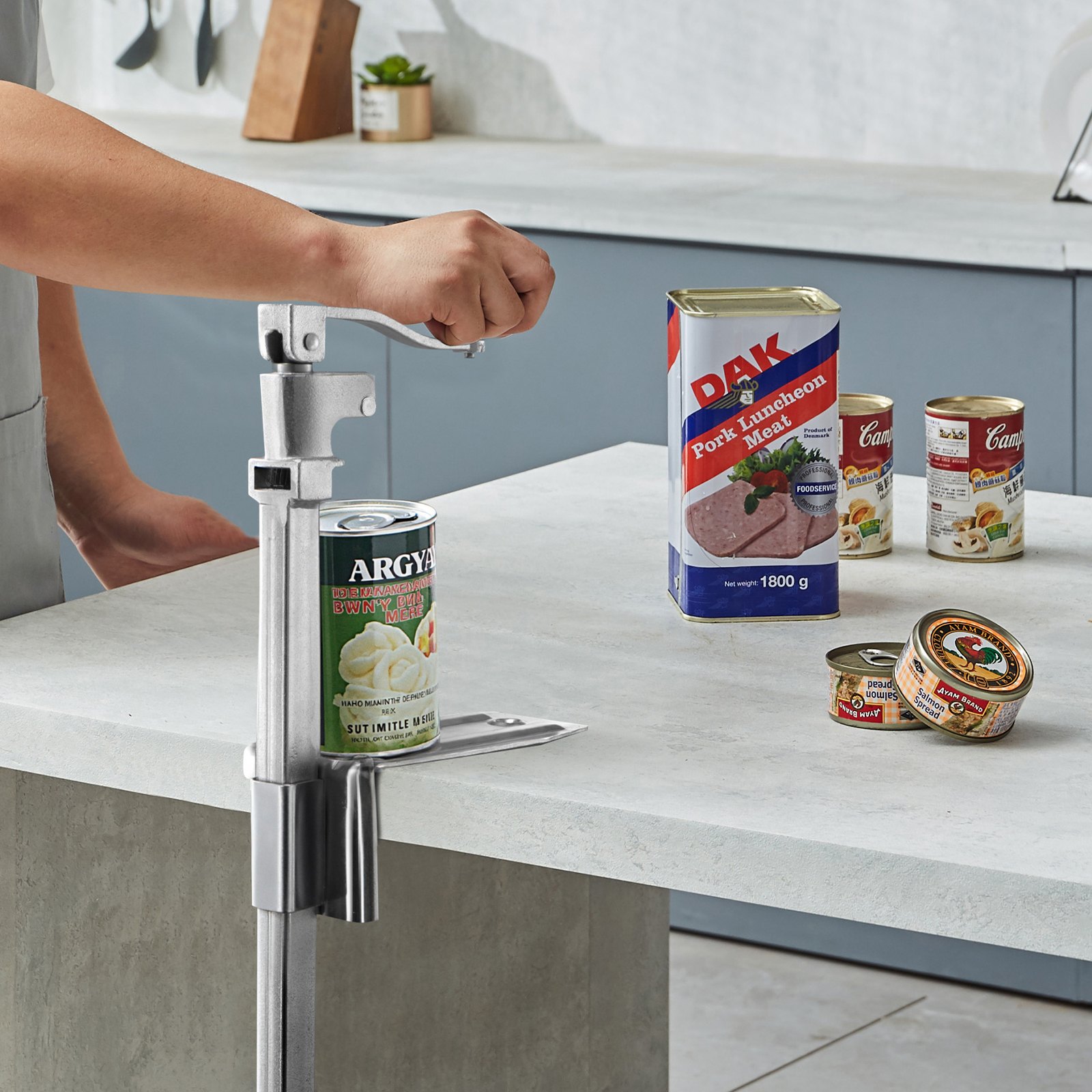 VEVOR Commercial Can Opener, Heavy-Duty Manual Tabletop Cans Opener for Cans Up to 300 mm Height, Height-Adjustable Professional Can Openers with Stainless Steel Blade, for Restaurant & Food Store