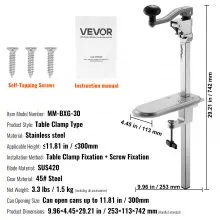 VEVOR Commercial Can Opener, Heavy-Duty Manual Tabletop Cans Opener for Cans Up to 11.8 in Height, Height-Adjustable Can Openers Fixed with Screws & Table Clamp, for Restaurant, Hotel, and Food Store