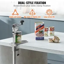 VEVOR Commercial Can Opener, Heavy-Duty Manual Tabletop Cans Opener for Cans Up to 15.75 in Height, Height-Adjustable Can Openers Fixed with Screws & Table Clamp, for Restaurant, Hotel, and Food Store
